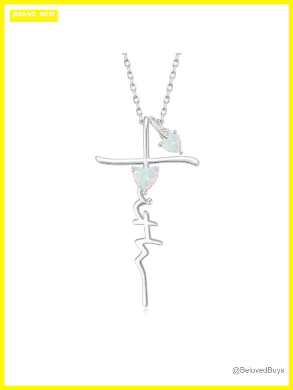 White Gold Plated Double Heart Cross Birthstone Pendant Necklace